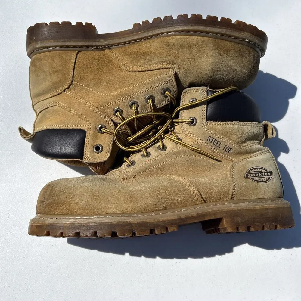 Dickies Work Boots Mens 11 W Tan Brown Steel Toe Suede Oil Resistant Lace Up